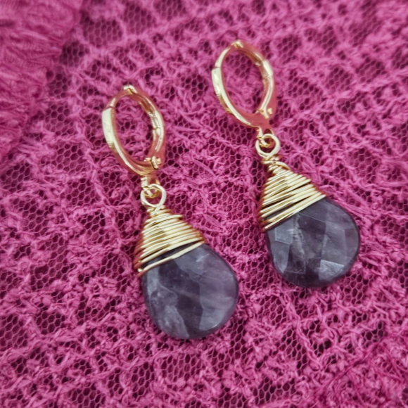 Amethyst Drop Gold Filled Hoop Earrings - Picture 3 of 4